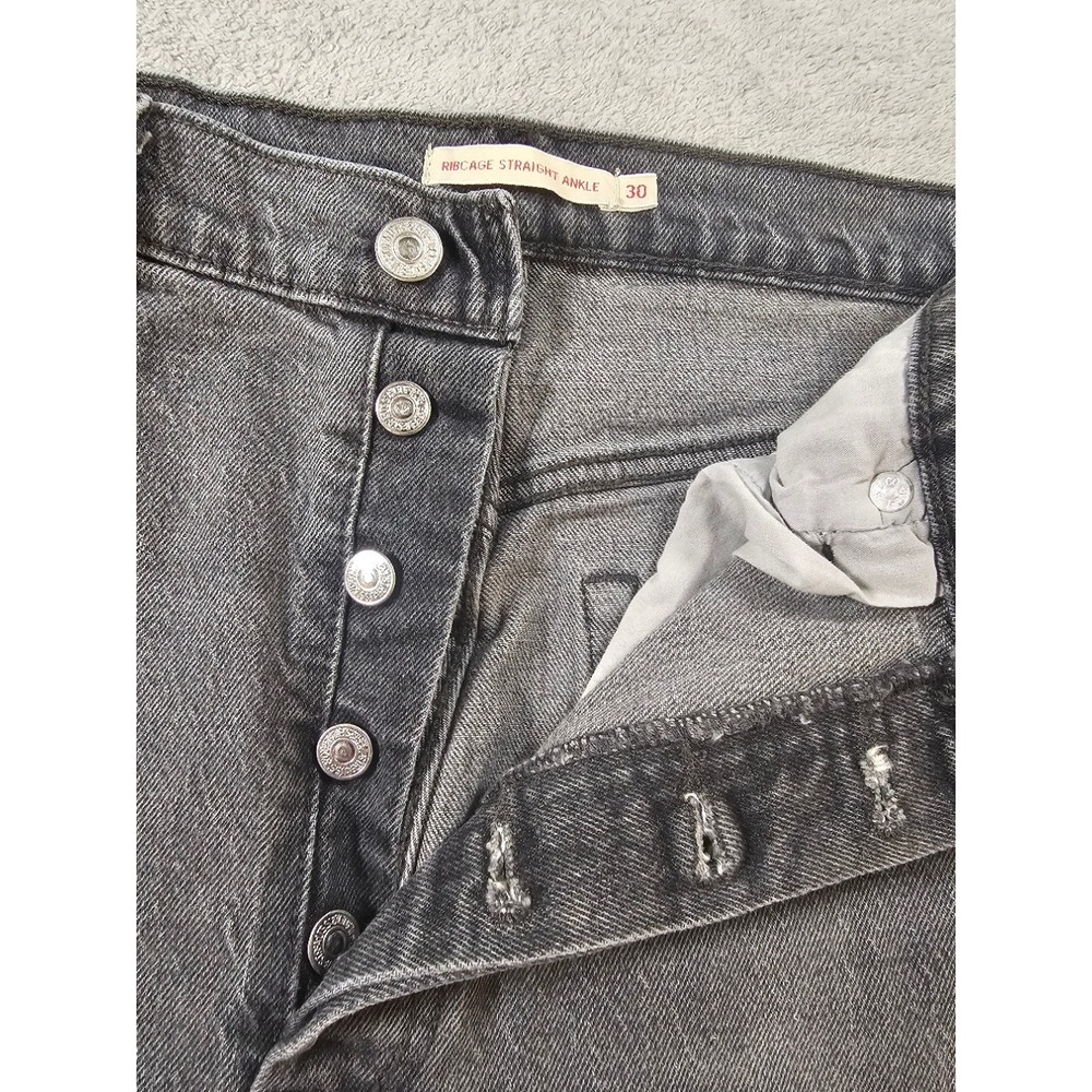 Levis Premium Ribcage Straight Ankle Jeans Faded Black High Rise button fly y2k - Picture 3 of 8